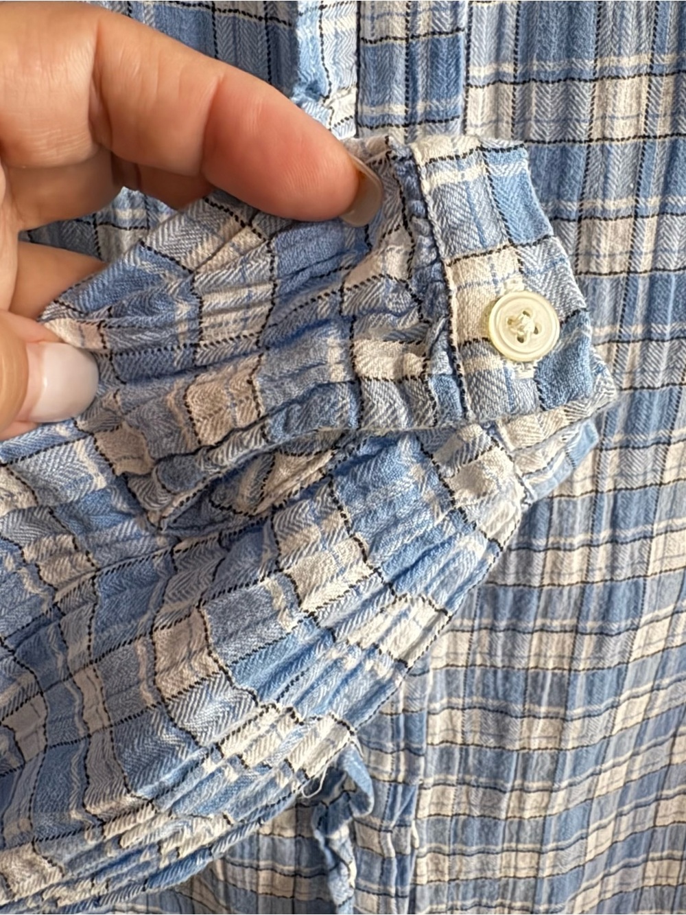 LOFT Plaid Ruffle Button Up Blouse - Picture 9 of 14